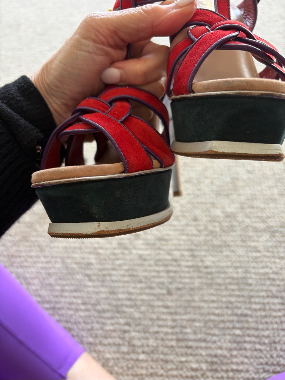 YSL Saint Laurent Tribute Red Suede Knotted T-Strap Platform Sandals- deal! Bag - Picture 8 of 13